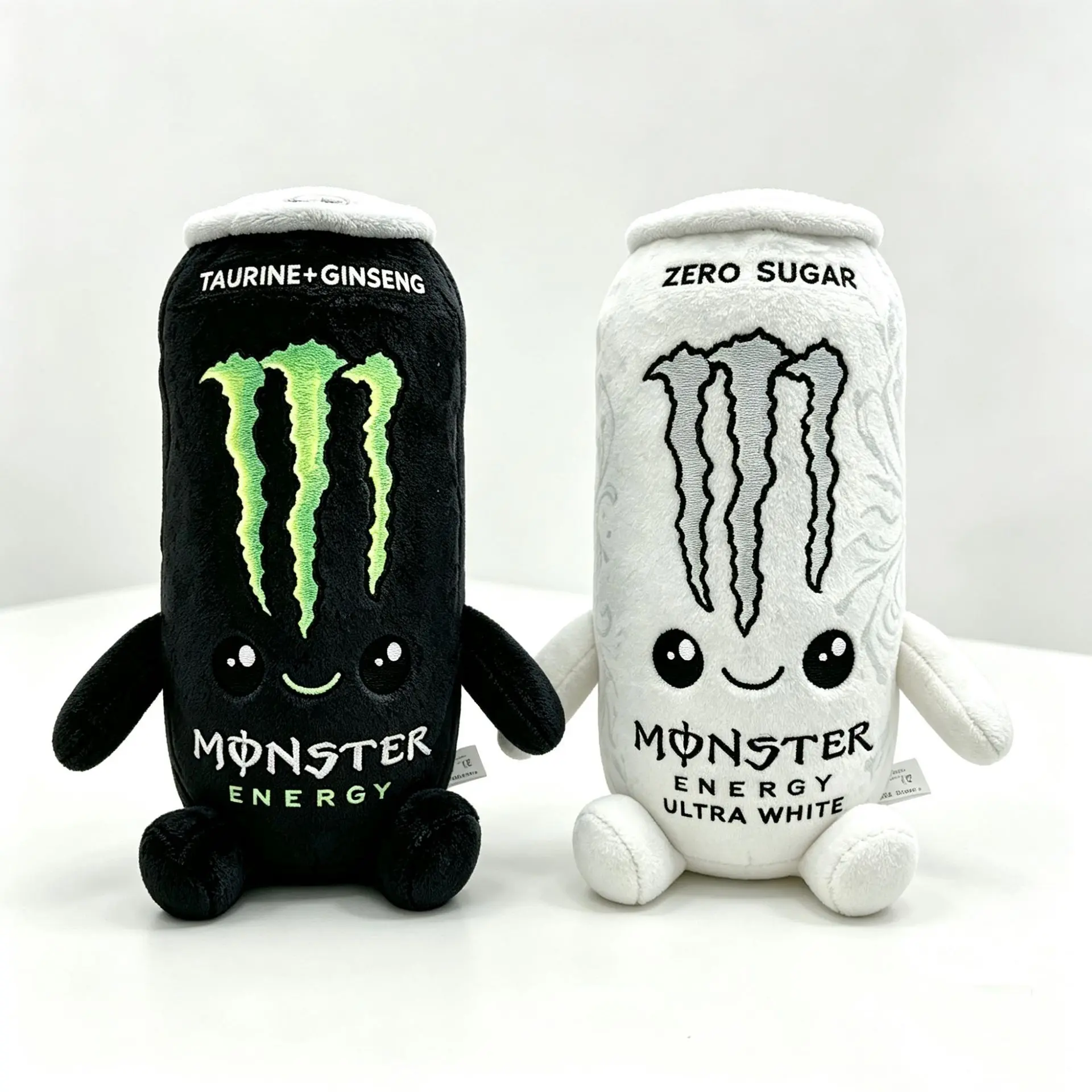 Monster Energy Drink Can Plush Toy - Black & White Ultra White Stuffed Doll, Soft Simulation Beverage Figure, Kawaii Collectible, Keychain Accessory Gift for Monster Fans Kids Home Decor
