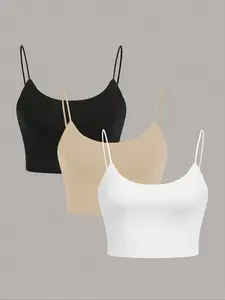 Women's Solid Color Cami Top, Casual Comfy Breathable Top for Daily Wear, Women's Lingerie for Spring & Fall