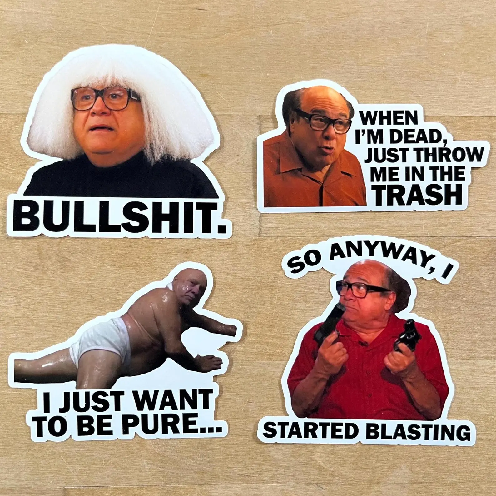 Frank Reynolds It’s Always Sunny In Philadelphia Funny Quotes Stickers, Danny Devito Paddy’s Pub Sticker