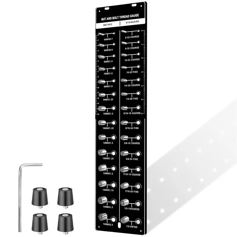 Nut Bolt Thread Checker - Thread Gauge Identibolt, 28 Metric and Standard, Wall Mounted, 6061 Aluminum Base, Black