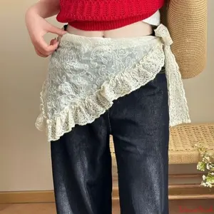 2026 New Lace Triangle Headscarf, Sweet Style Layering Skirt Decor Scarf, Women Summer Jeans Matching Waist Curtain Towel, Elegant Casual Fashion Accessory for Daily Street Outfit Styling