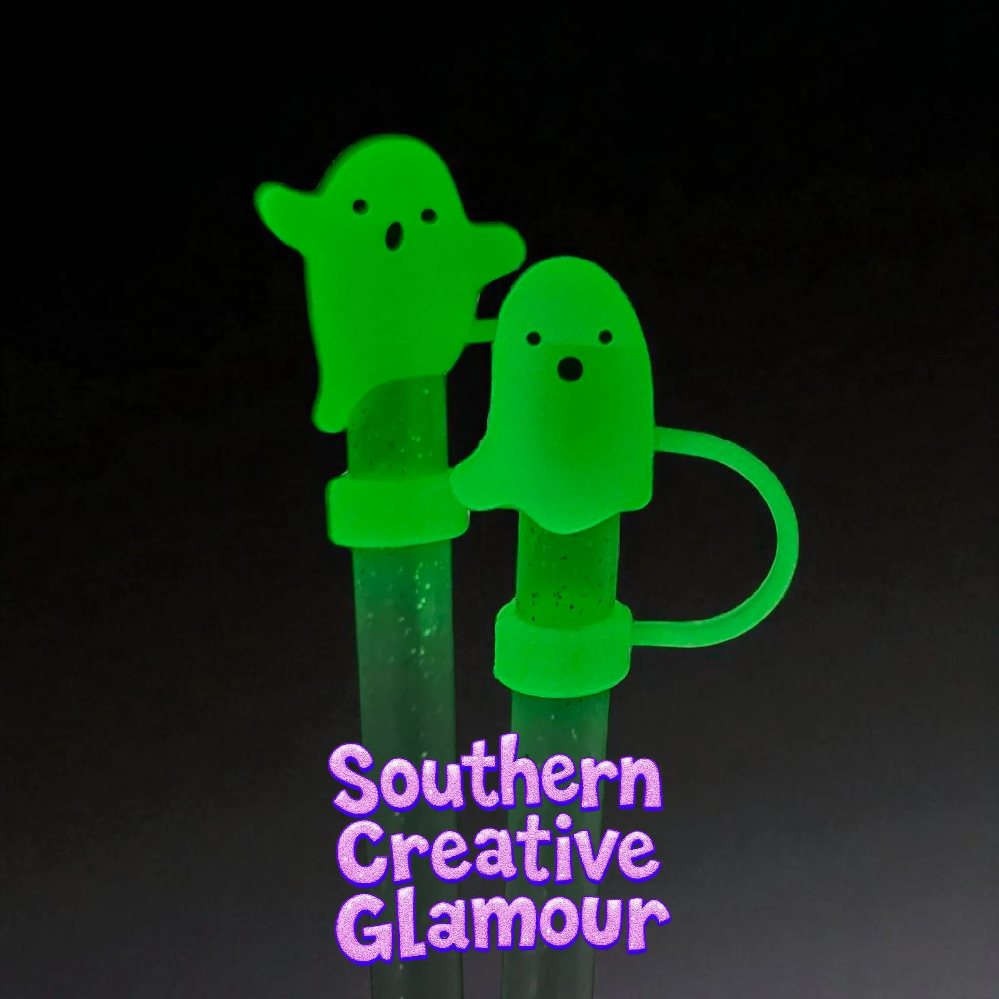 Glow In The Dark Ghost Straw Topper - Green