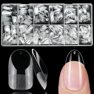 Oval Shaped Clear Nail Tips, 600pcs/box Pre-etched Short Almond Fake Nails for Nail Extension, Professional Nail Art Kit for Women & Girls
