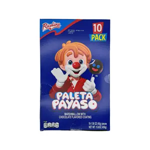 Ricolino Paleta Payaso Marshmallow Lollipops with Chocolate Flavored Coating, Net Wt. 15.8 Ounces, 10 Count Box Mexican Candy Dulces Mexicanos Sweet Treat Snack Bonbon