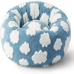 Cute Modern Beds with Jacquard Shaggy Plush & Anti Slip Bottom, Cat Bed, Small Dog Bed