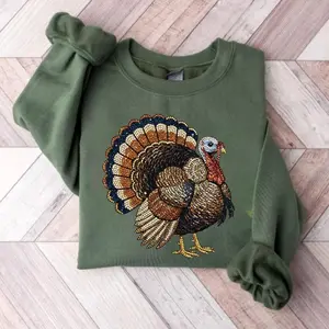 Faux Rhinestone Turkey Sweatshirt, Thanksgiving Gobble Shirt, Gift For Women, Casual Streetwear Top for Men & Women