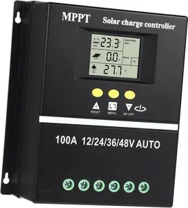 100A Solar Charge Controller -12/24/36/48VMPPT Solar Regulator for Off-Grid System, RV, Boat & Home, LCD Display, Dual USB,