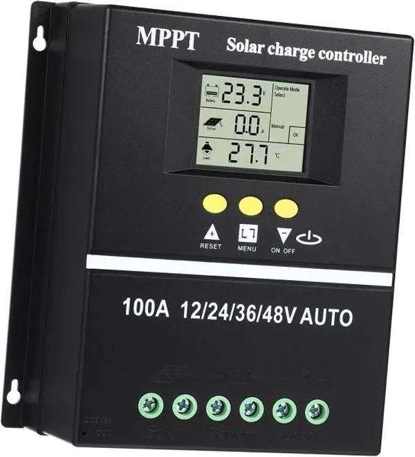 100A Solar Charge Controller -12/24/36/48VMPPT Solar Regulator for Off-Grid System, RV, Boat & Home, LCD Display, Dual USB,