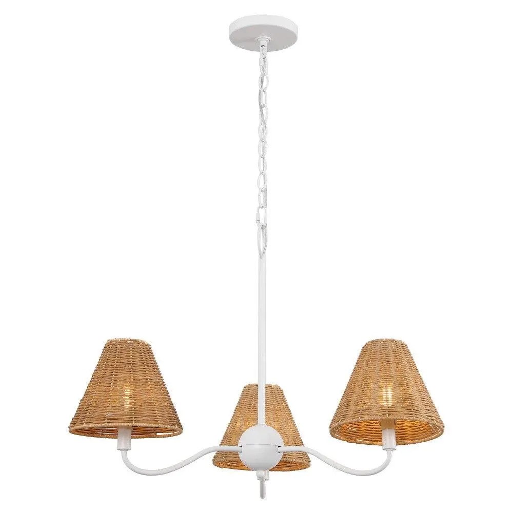 Grady Coastal Farmhouse Adjustable Swooping Arm Metal with Hand-Woven Rattan Shades LED Chandelier