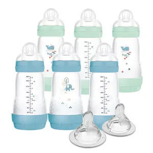 9oz Easy Start Anti-Colic Baby Bottles, Medium Flow with 2X Bonus Nipples (Fast and Extra Fast Flow), Reduces Colic, Gas, & Reflux, Easy-to-Clean, BPA-Free, 2 Plus Months : Baby