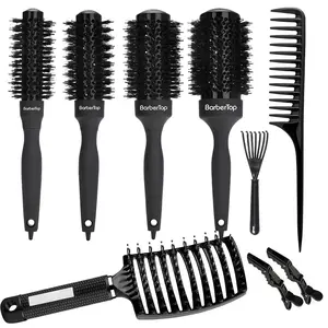Round Ceramic Ionic Hot Air Brush Set, Thermal Blowout Brush, Blowout Dryer Brush, Hair Brush Set with Boar Bristles, Hair Styling Tool for Perfect Blow Dry & Straightening, Hairdressing Tool, Scalp Comb, Barber Equipment