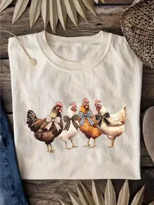 Turquoise Blue Short Sleeve T-Shirt for Men - Soft Round Neck Top Featuring a Chicken Print (Hens & Bow Tie Design) - Ideal for Casual And Party Wear in Spring, Summer, And Fall - Comfortable Everyday Blouse in Vibrant Colors