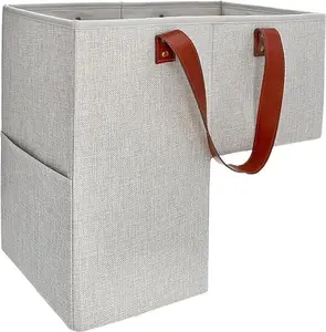 Stair Baskets for Carpeted and Wooden Stairs - 16” L x 9.5” W x 16” H Foldable Staircase Basket with Handles, Stair Step Storage Organizer for Home Office Decor (Grayish Beige)