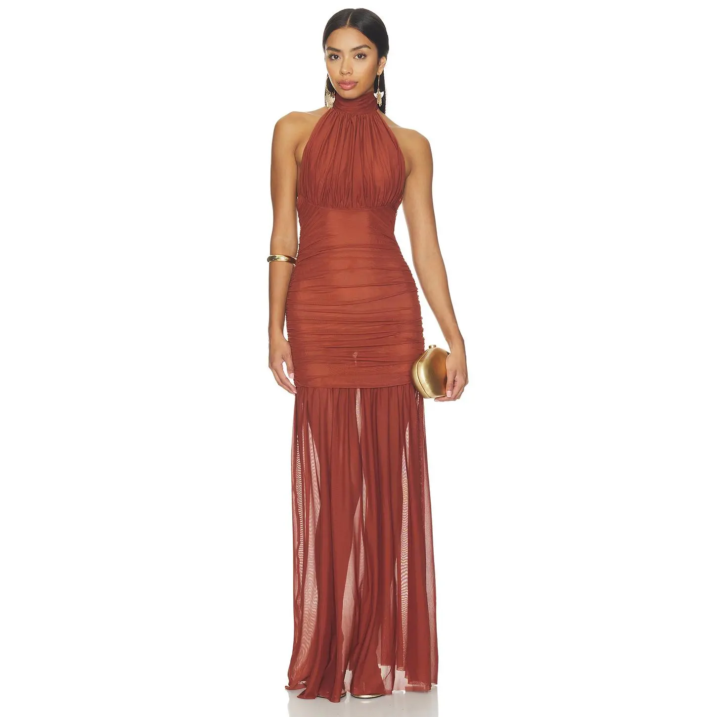 SEROYA Selina Mesh Dress in Copper Clay