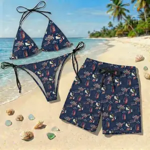 USA 250th Anniversary Bald Eagle Surfboard Print Couple Matching Swimwear Women Bikini Set Men Hawaiian Shorts Patriotic Beach Party Summer Vacation Fireworks Outfit