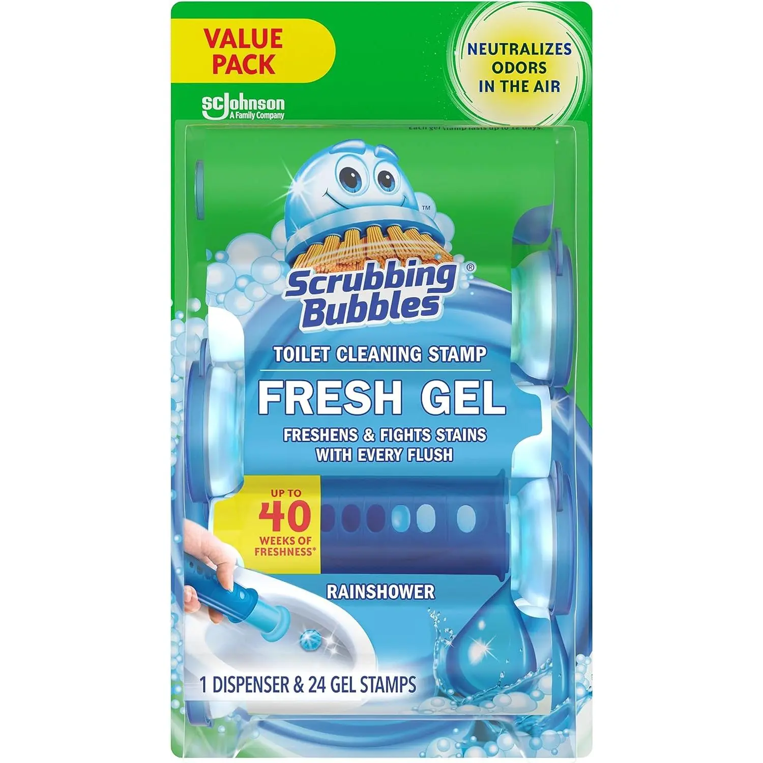 Scrubbing Bubbles Fresh Gel Toilet Cleaning Stamps – Rainshower Scent, Toilet Bowl Cleaner Gel