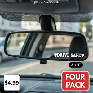 4 Pack Drive Safe Heart Banner Decal 3x1 White Vinyl Car Sticker for Rear Windshield or Back Window Permanent Vinyl Subtle Reminder for Loved Ones
