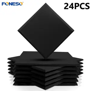12/24 Pack Acoustic Foam Panel Square Studio Soundproofing Wall Tiles, 12" x 12" x 0.4" Sound-absorbing Foam For Reading Room Meeting Room Study Library Club Cinema Music Gaming Live Room