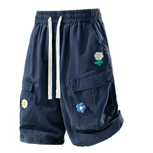 New summer men’s shorts made of pure cotton with 3D small floral decoration—trendy, loose, casual, versatile beach mid-thigh shorts; comfortable, minimalist men’s casual pants. #Summervibes, #SummerWins, #fathersdaygift