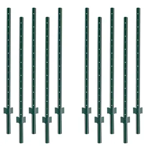 Metal Fence Post 4.8 feet, Pack of 10, T Post for Wire Fence, No Dig Steel U Post Fencing for Lawn Garden Wire Mesh Fence Poles Sign Outdoor Light Duty