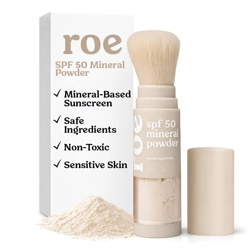 Roe Wellness- SPF 50 Powder Sunscreen Mineral-Based, Non-Toxic Brush-on For Kids, Adults & Babies | For Scalp, Face & Body (Reef Safe)