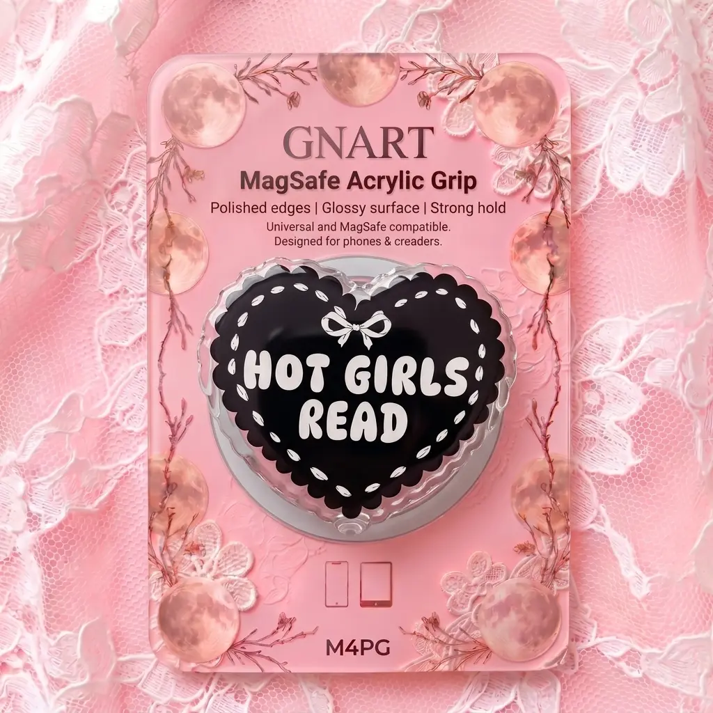 Hot Girls Read Cute Acrylic MagSafe Phone Grip | Coquette Black Heart Bookish Phone Stand Holder for Kindle | Kawaii Ribbon Book Lover Accessory Gift  Độ dài: 172 ký tự.