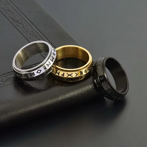 Unisex Stainless Steel Viking Rune Spinner Ring - Titanium Steel Artificial Gemstone Jewelry, Adults' Party Wear Accessory, Men's Jewelry, Rings for Women, Cool Gifts for Boyfriend