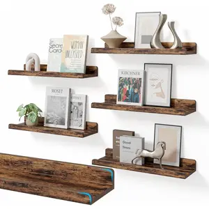 16’’Rustic Brown Floating Shelves for Wall Set of 6,Rustic Wood Shelf for Room Decor/Storage/Display,Small Bookshelf,Wall Mounted Hanging Shelves for Bedroom, Bathroom, Living Room, Kitchen