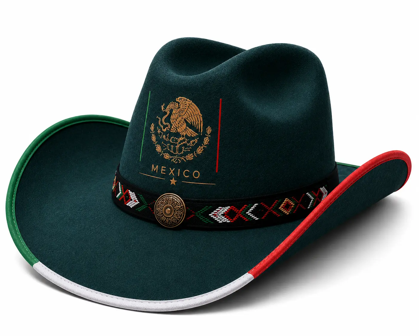 Mexico Themed Cowboy Hat, Football Fashion Accessory with Mexico’s Football Culture Fan-Inspired Design for Evening, Watch Parties, Festivals, Nights Out, Lightweight, Limited Drop, Portable, Traditional, Premium