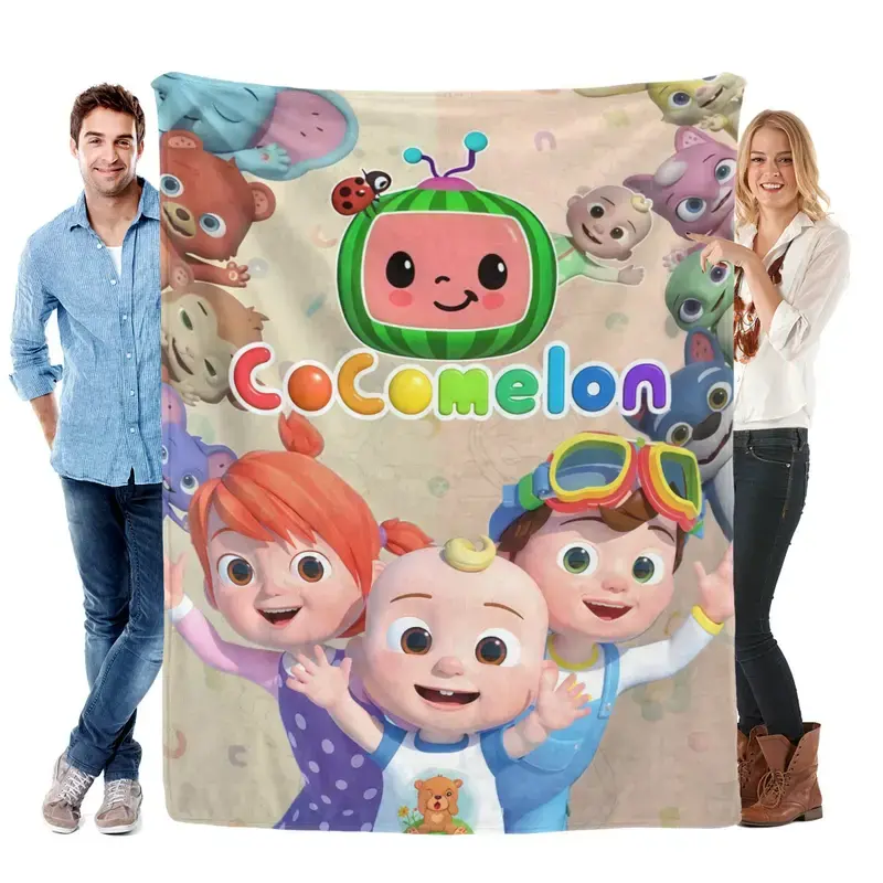 Soft Funny Throw Blanket Cocomelon Cartoon Print Comfortable Flannel Blanket, Warm Nap Blanket, Soft and Comfortable Baby Blanket, Suitable for Bedroom, Sofa, Living Room, Children's Room Decoration, Children's Gift Blanket.