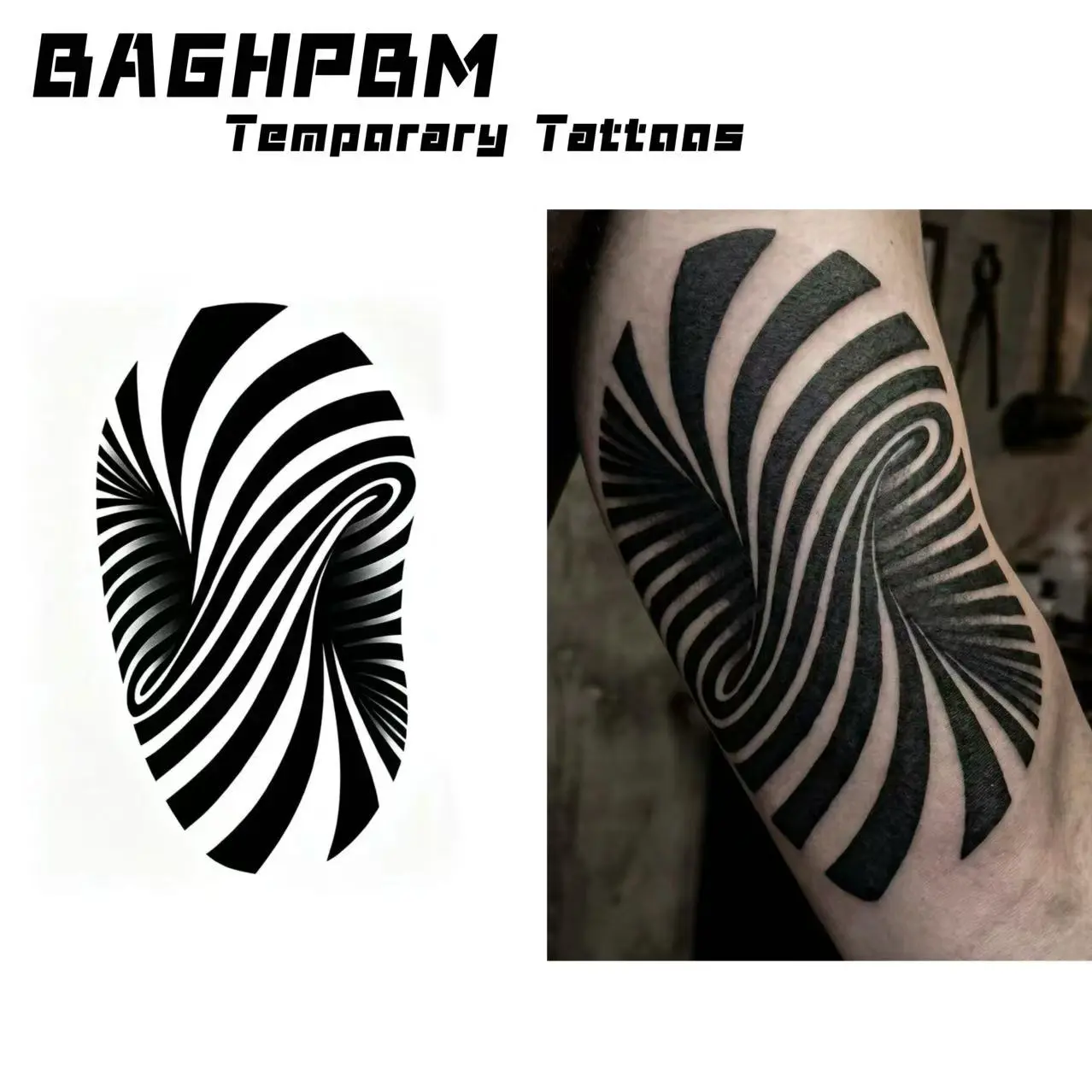 BAGHPBM Temporary Tattoos - Dramatic, Niche Black Swirl Alternative Line, Skin-Adhesive, Nontoxic, Waterproof, Long-Lasting Tattoos for Men & Women (Arm & Leg Use), Dramatic Temporary Tattoos, Skin-Adhesive Temporary Tattoos
