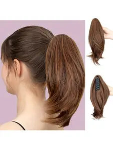 Women's Short Wavy Fake Hair Clip-On Ponytail, Realistic Looking Claws Curl Synthetic Wig, Stylish Daily Wear Accessory, Synthetic Extensions