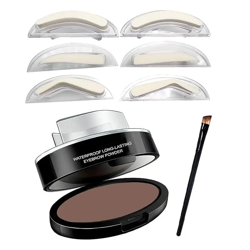 Eyebrow Powder Stamp Kit - Waterproof, Long-Lasting Cosmetic for Natural Brow Styling, Easy Application for Beginners, Light Brown