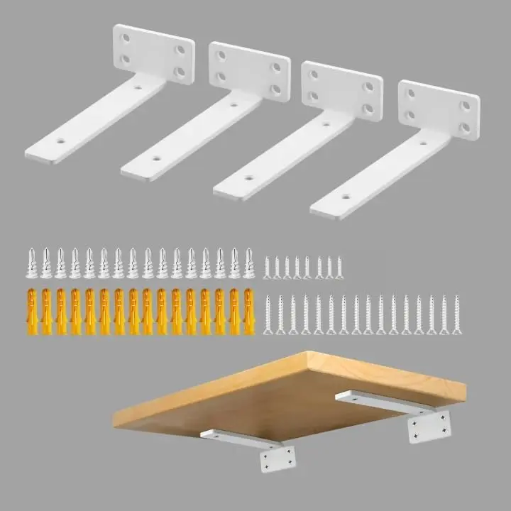 Floating Shelf Brackets White,4 Pcs L Brackets for Shelves,6'' Hidden Invisible Shelf Brackets,1/5" Inch Thick Heavy Duty Metal Wall Shelf Support Corner Brackets for Home and DIY Mounting Shelf