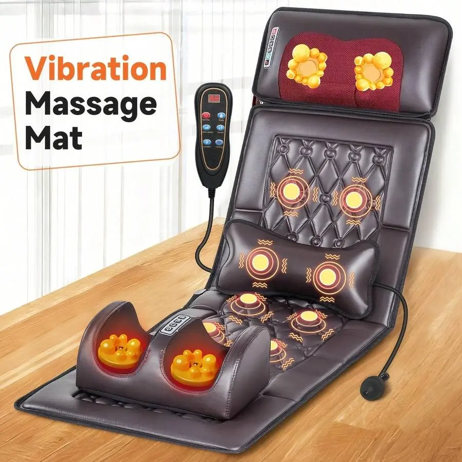 Large Full-Body Heating Massager Set with Neck-Foot Device, Massage Headrest, Lumbar Mat, Timer & Vibration Function, Daily Relaxing, Wear-Resistant, Non-Slip Bottom, Easy to Store, Suitable for Home & Office Naps