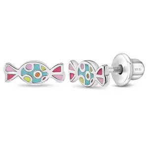 Sweet Tooth Candy Kids / Children's / Girls Earrings Screw Back Enamel - Sterling Silver