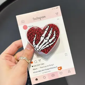Red Wild Bones MagSafe Phone Grip, Valentine Heart-Shaped Skeleton Hand Magnetic Phone Stand, Gift for Couple pop socket sticky mount