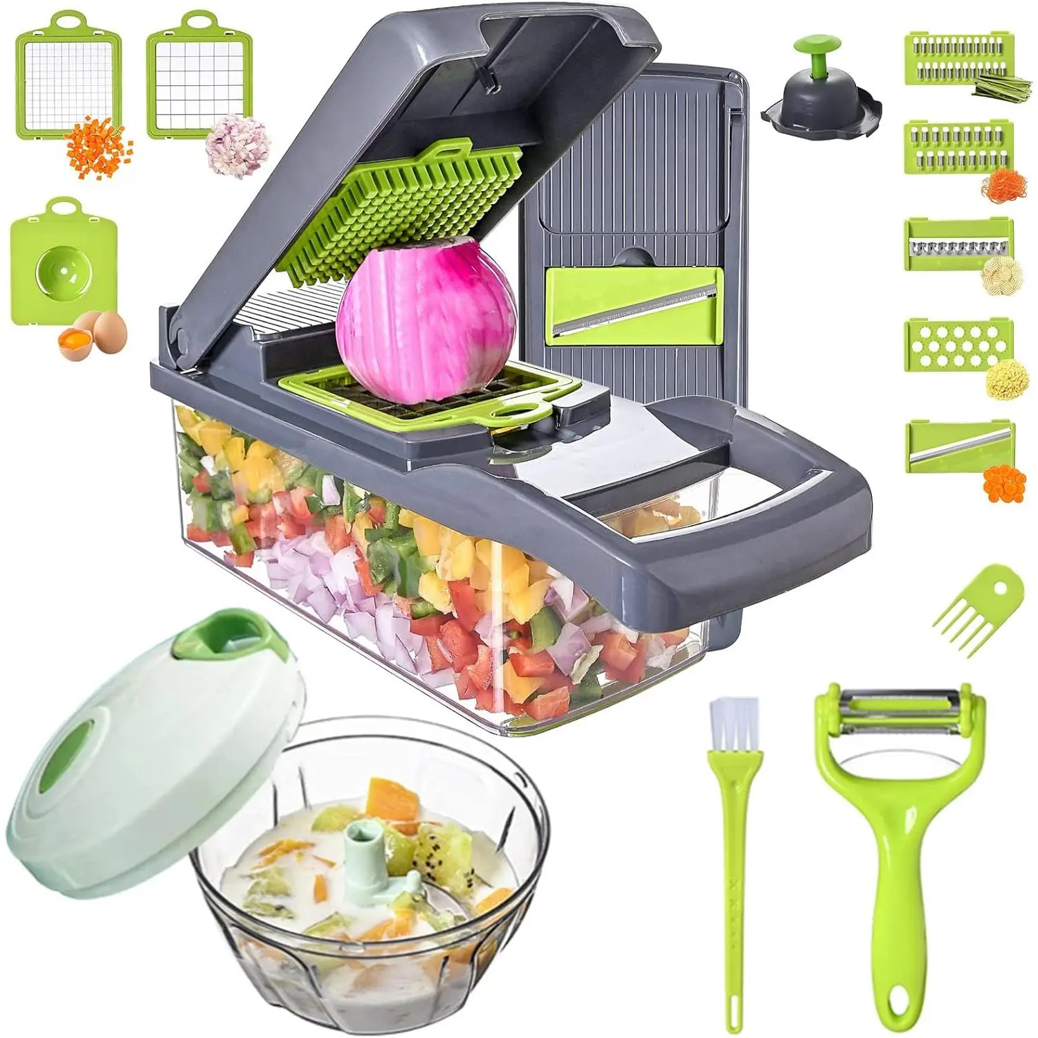Vegetable Chopper Slicer 16-in-1 with Spice Chopper Set 7 Blades ...
