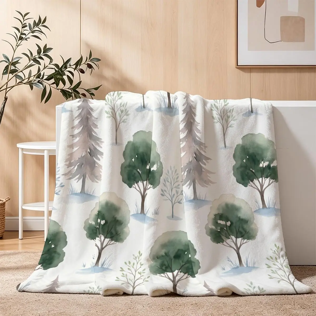 Watercolor Forest Throw Blanket | Aesthetic Nature Inspired Fleece Decor for Couch & Bedroom