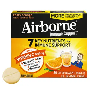 Airborne 1000mg Vitamin C + Zinc Sugar Free Multivitamin Immune Support Effervescent Fizzy Drink Tablets, Zesty Orange Flavor with Powerful Antioxidants Vitamins A C & E, 30 Tablets