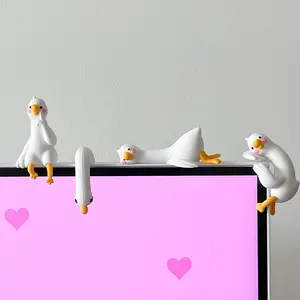Lazy Duck Mini Desk Decoration, Cute Tired Duck Figurine for Office Home Car, Work Companion Desktop Ornament, Perfect Gift for Computer Screen & Workspace