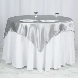 Satin Square Table Overlay 60"x60" Silver - Luxurious Wedding Table Topper
