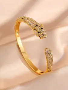 Vintage Fashion Hip-Hop Snake Shape Copper Bangle, Unisex Party Accessory, Snakeskin Print, Punk Style, All Seasons Wear, Pure Copper Bracelet, Rhinestone Bracelet