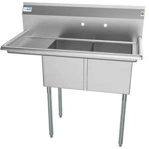 43 in. Two Compartment Stainless Steel Commercial Sink with Drainboard, Bowl Size 14"x 16"x 11" SB141611-12L3.