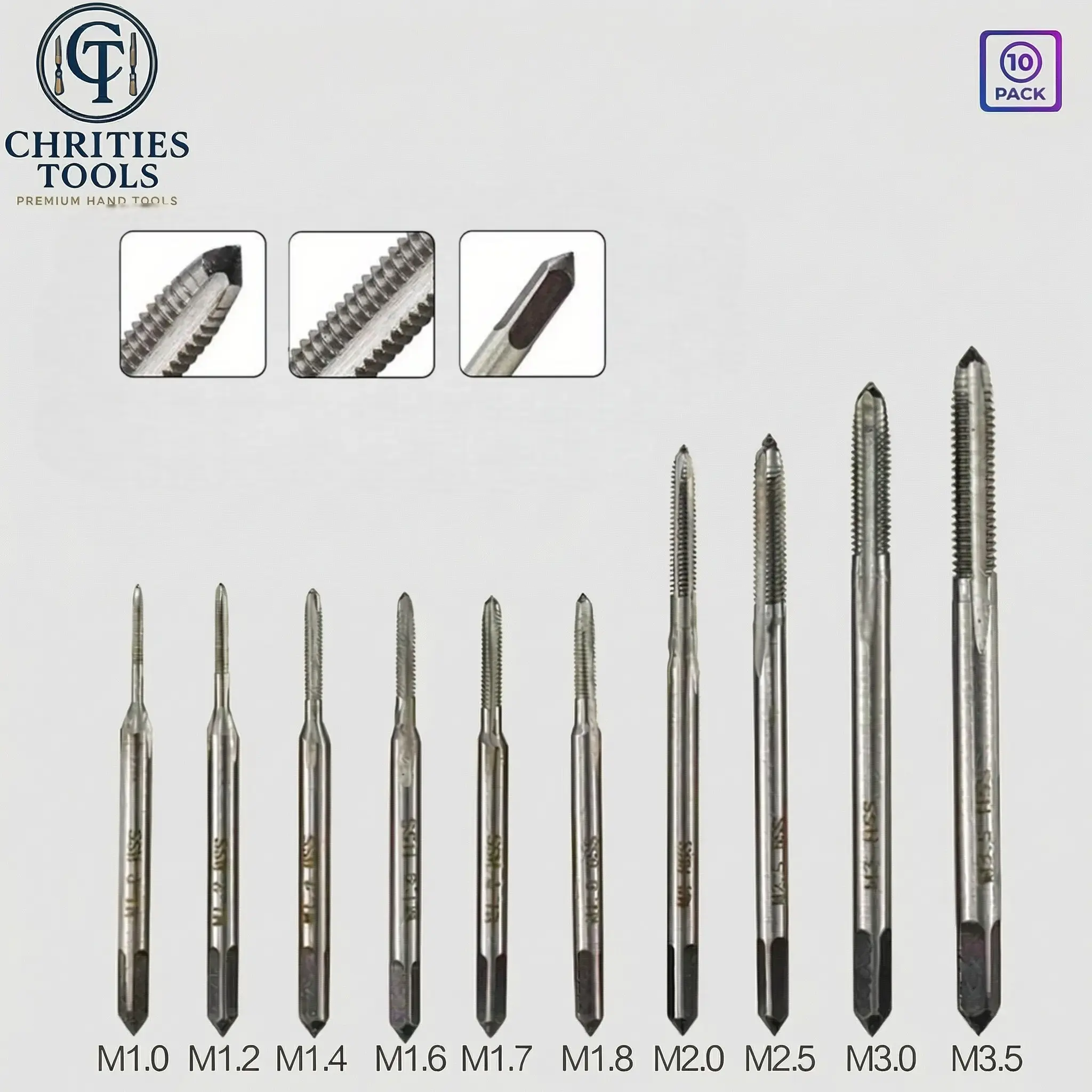 10 Piece High-Speed Steel Micro Tap Set, Precision Drilling and Thread Cutting Tool, Small Hand Screw Tool for Detailed Work