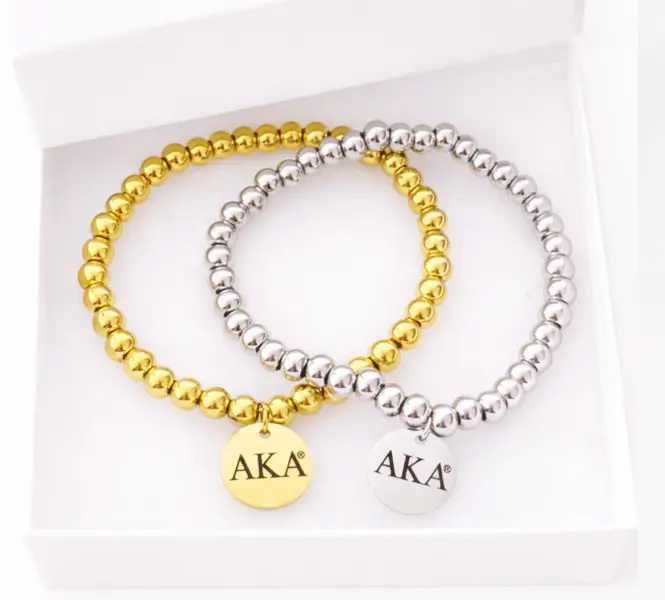 AKA® Beaded Stretch Bracelet in Stainless Steel (Gold Plated or Silver)