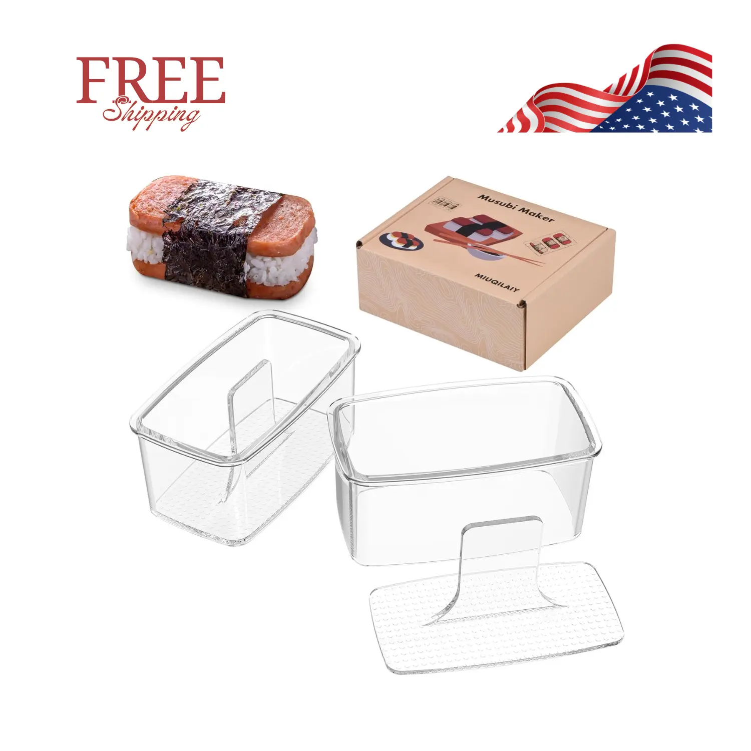 2PCS Clear Musubi Maker Kit, Non-stick Onigiri Press