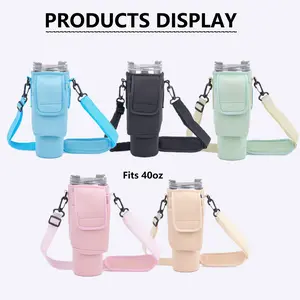 Tumbler Water Bottle Holder with Strap for 40oz Cup, Includes Flip Lid Accessory Bag, Ideal for Hiking, Gym, Camping