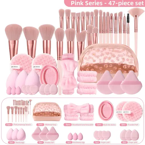 Makeup Brush Set with Beauty Sponge and Makeup Bag Combo, Ideal for Daily Face Makeup, Perfect for Everyday Use, Cosmetic Tools, Cosmetic Makeup Tool, Makeup Brushes Kits, Cosmetic Brush Set