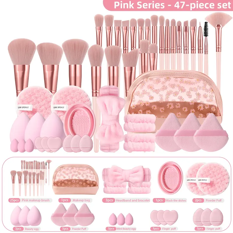 Makeup Brush Set with Beauty Sponge and Makeup Bag Combo, Ideal for Daily Face Makeup, Perfect for Everyday Use, Cosmetic Tools, Cosmetic Makeup Tool, Makeup Brushes Kits, Cosmetic Brush Set